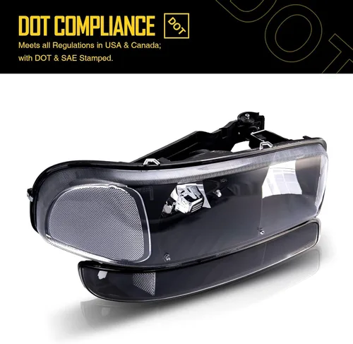 Miniatura 5 de KAX Conjunto de faros, repuesto negro para Sierra 1999-2006, Yukon 2000-2006, Sierra 1500 Classic Hybrid/SL/SLE/SLT/WT, GM2502188 GM2503188 GM2503188