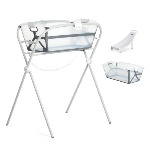 Evolur Juego de spa flexible para bebés con bañera infantil, asiento de soporte de hamaca y marco de metal, bañera para recién nacidos de 0 a 12