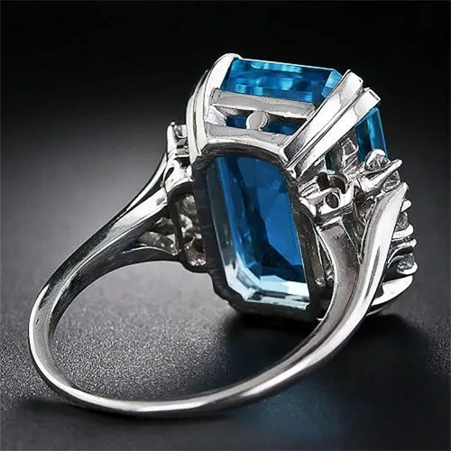 Miniatura 3 de Anillo de Plata de Ley 925 Brillante con Gemas de Diamante Completo Anillo de Circonia Cúbica Azul Anillos CZ Diamante Anillo de Múltiples Filas