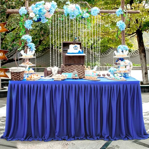 Miniatura 21 de Faldas de mesa color azul bebé para mesas rectangulares de 6 pies, falda de mesa para escritorio de profesores