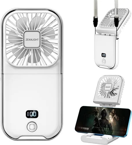 Miniatura 8 de Ventilador de mano portátil 5 en 1 recargable por USB, ventilador de collar, ventilador de escritorio, soporte plegable para teléfono, flujo de aire