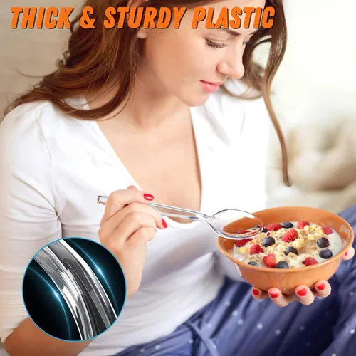 Miniatura 4 de 360 piezas cucharas de plástico transparente de 6.8", resistentes y sin BPA, resistentes al calor, cubiertos de plástico sólidos y duraderos