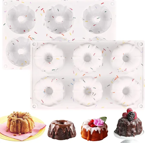 Miniatura 10 de HUAKENER 2 piezas molde de pastel acanalado mini, molde de pastel acanalado de 6 cavidades, molde de silicona antiadherente para hornear para d 2