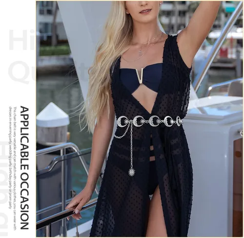 Miniatura 5 de FIORETTO Cinturón de cadena para mujer, cadena de metal para mujer, cadena multicapa para vestido