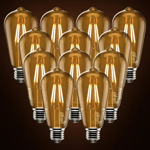 Miniatura 12 de ASOKO Paquete de 4 bombillas Edison regulables, bombillas vintage equivalentes a 40 W, 2200 K-2400 K blanco cálido (vidrio ámbar), ST64, base E26