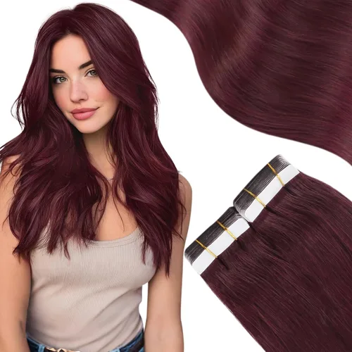 Miniatura 9 de Moresoo Extensiones adhesivas de cabello humano degradado, balayage, mezcla de marrón oscuro con extensiones de color marrón medio, extensiones