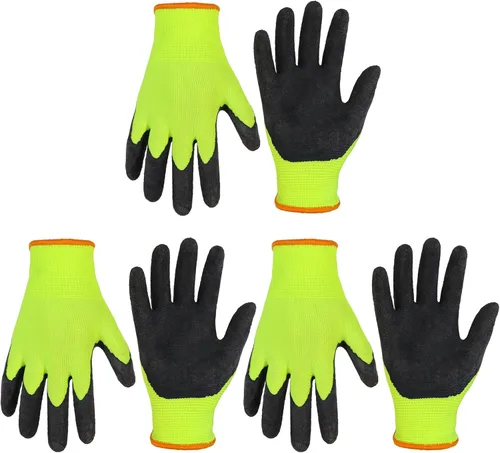HANDLANDY 3 pares de guantes de jardinería para niños sin látex, guantes de jardín para niños y niñas con revestimiento de nitrilo para niñas y Verde