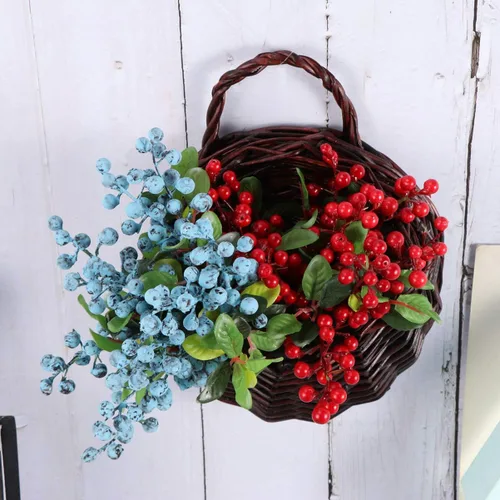 Miniatura 6 de Cesta colgante tejida hecha a mano de mimbre natural Haning cesta de almacenamiento para decoración de pared de boda café