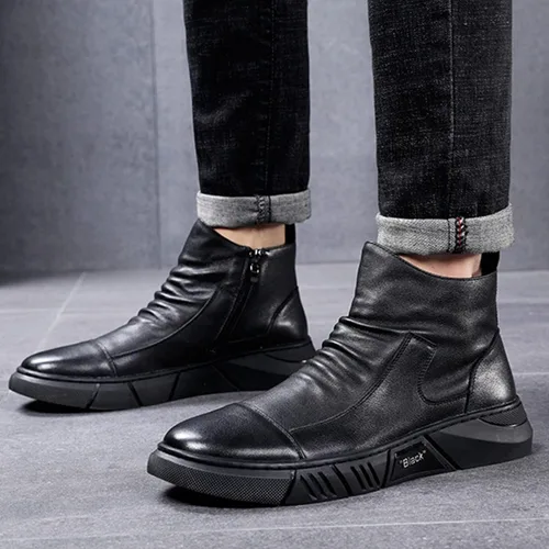 Miniatura 6 de Keilinia Botas de cuero casuales de alta calidad italianas negras para hombre, botines antideslizantes que absorben los golpes para otoño 2022