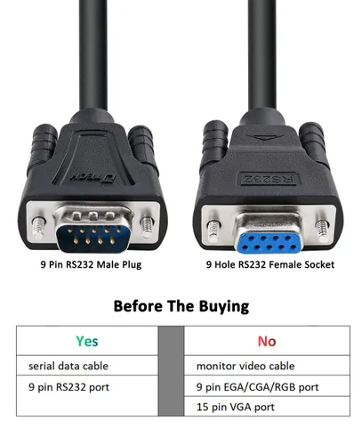 Miniatura 3 de DTech DB9 RS232 - Cable serie macho a hembra, cable de módem nulo, cruce de 7 cables para comunicación de datos (10 pies, negro)
