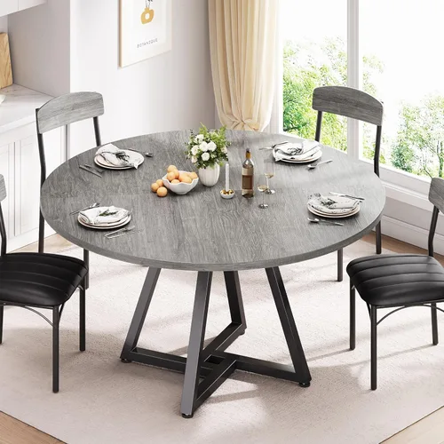 Jocoevol Mesa Redonda de Cocina para Comedor Circular con Marco de Metal de Pedestal, Mueble Industrial de Madera para Ahorro de Espacio para Gris