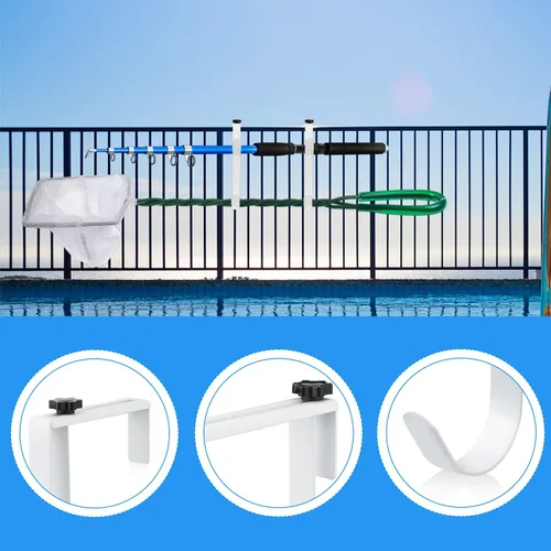 Miniatura 4 de Savita 2 ganchos dobles para poste de piscina, panel grueso ajustable, ganchos de equipo de valla de piscina, ganchos de metal para colgar