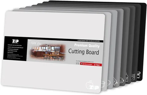 ZVP Tablas de cortar de plástico para cocina, alfombrillas de corte flexibles, tablas de cortar de color gris degradado con icono de comida,