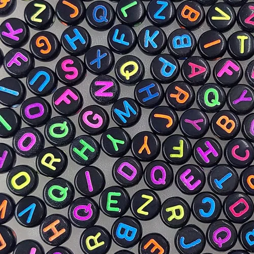 Miniatura 10 de 200 cuentas redondas doradas de letras del alfabeto acrílico de 0.157 x 0.276 pulgadas de la A a la Z, cuentas de plástico mixtas sueltas para hacer