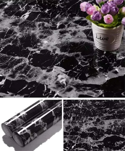 Miniatura 10 de Yancorp - Papel de contacto de mármol negro, papel pintado negro despegar y pegar, autoadhesivo, removible, envoltura de vinilo para encimera