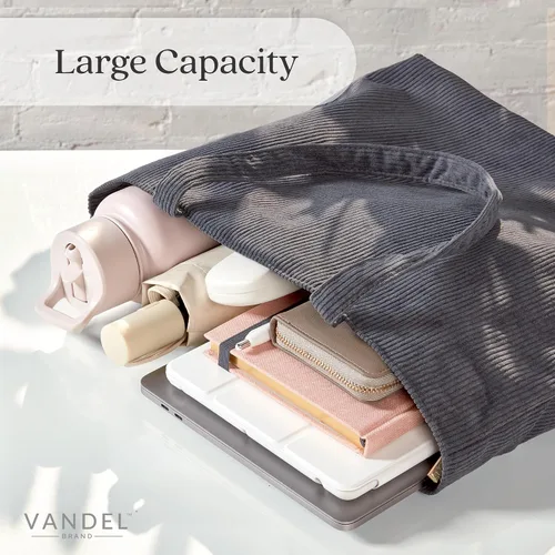 Miniatura 5 de VANDEL Bolso tote de pana para mujeres y hombres con cremallera y bolsillos interiores. Bolso tote con cremallera, bonita bolsa estética