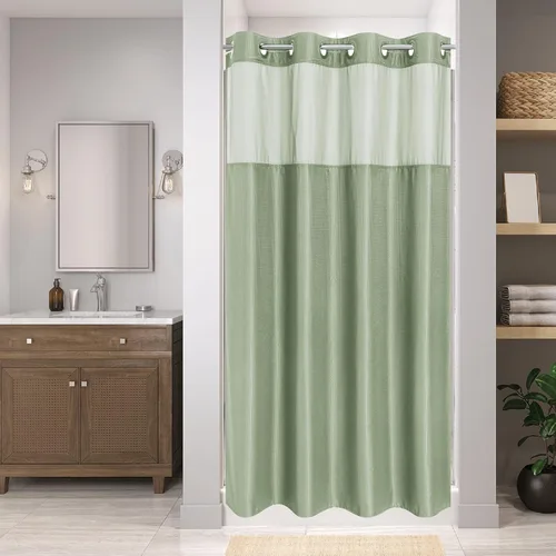 Miniatura 15 de eachope Cortina de ducha negra sin gancho con forro de tela a presión, cortinas de ducha de tejido gofre para baño, juego de cortinas de baño