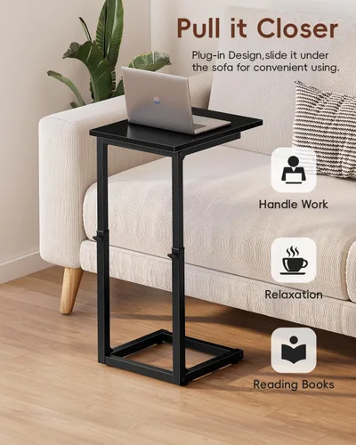 Miniatura 7 de Vagusicc Mesa auxiliar en forma de C para sofá, mesa C de 33 pulgadas de alto, mesa auxiliar de altura ajustable, mesas auxiliares de sofá con marco