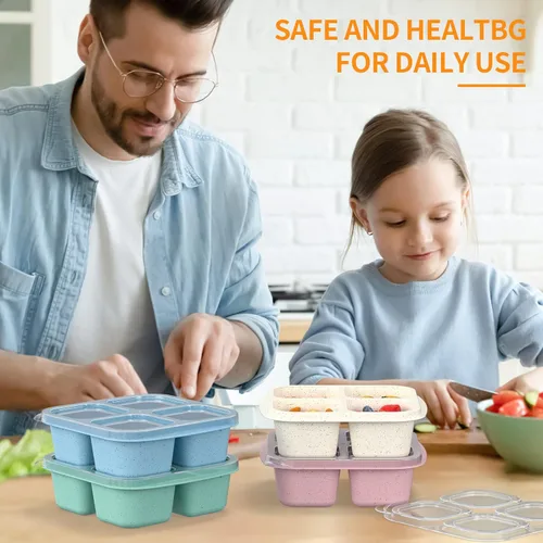 Miniatura 6 de Cajas Bento para Aperitivos (Paquete de 4) - Contenedores Reutilizables de 4 Compartimentos para Preparación de Comida para Niños y Adultos
