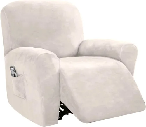 Miniatura 13 de PrinceDeco Funda para silla reclinable, fundas elásticas de terciopelo para sofá reclinable, estilo de 4 piezas, fundas para sillas reclinables