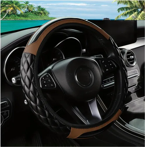 Miniatura 19 de Funda para volante de automóvil, 14.5 a 15 pulgadas, de piel antideslizante, diseño cómodo y seguro, accesorios universales para volantes