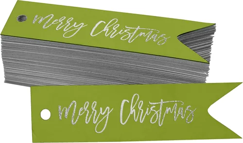 Miniatura 48 de Etiquetas de papel colgantes con texto en inglés "Merry Christmas", 50 unidades Blanco