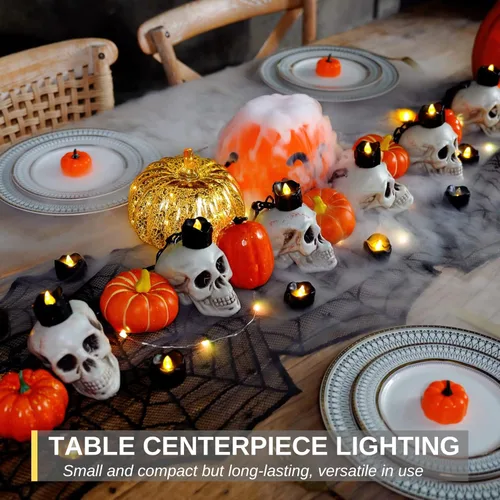 Miniatura 4 de Homemory Paquete de 24 velas de té sin llama de Halloween, color negro, funciona con pilas, velas LED parpadeantes, seguras para calabazas, negro
