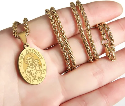 Miniatura 5 de Medalla de collar de San Cristóbal y José, Antonio, JudeMiguel para hombres y niños, colgante de San Cristóbal con cadena de 24 pulgadas, Latón, No