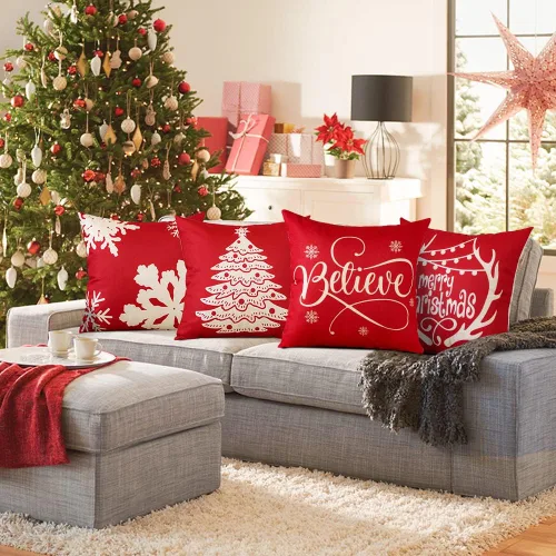 Miniatura 3 de OTOSTAR Juego de 4 fundas de almohada de Navidad de 45.7 x 45.7 cm, decoración navideña de granja, fundas de almohada de Navidad Joy Xmas Tree Let