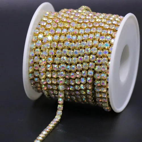 Miniatura 17 de Jerler 9 metros de adornos de diamantes de imitación con cadena cerrada SS6.5/2.0mm, cadena AB para costura, manualidades, ideal para bodas