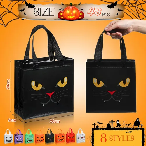 Miniatura 2 de Windyun 48 bolsas no tejidas de Halloween, reutilizables, bolsa de regalo, saco de fantasma, calabaza, fantasma, bolsas multifuncionales con asa