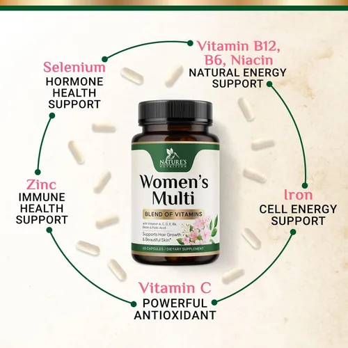 Miniatura 7 de Multivitamínico para mujeres – Completo multivitamínico con vitaminas A, C, D, E, B6, B12, zinc, calcio y magnesio, suplemento multimineral diario