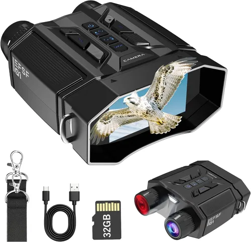 Gafas de visión nocturna y prismáticos de visión nocturna, batería recargable de 4000 mAh, tarjeta de 32 GB, linterna integrada y botones