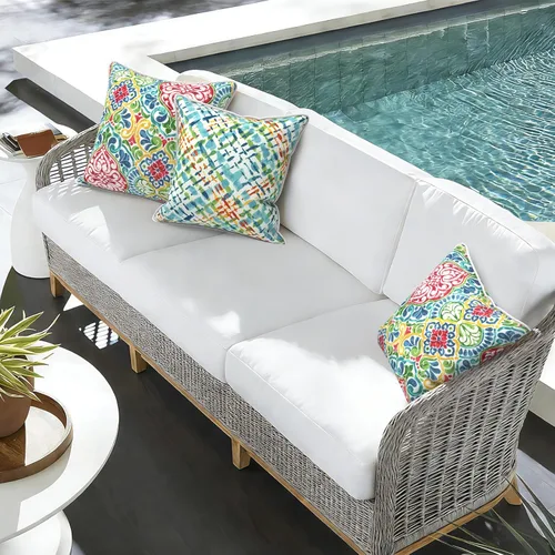 Miniatura 353 de Juego de 2 almohadas para exteriores de 16 x 16 pulgadas, repelentes al agua con interiores, para muebles de patio, hogar, jardín, geometría bohemia
