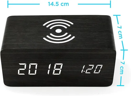 Miniatura 7 de OCT17 Reloj despertador con almohadilla de carga inalámbrica Qi compatible con iPhone Samsung, reloj digital LED de madera, función de control