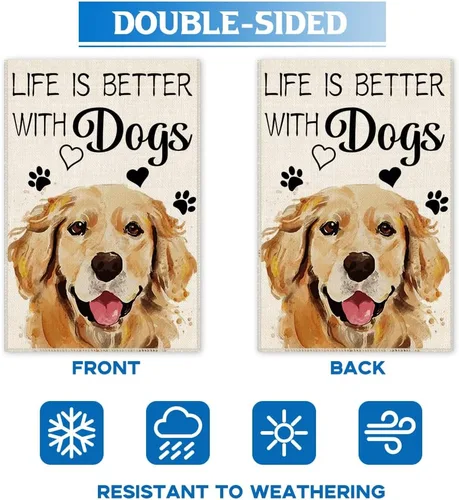 Miniatura 3 de Hafhue Life is Better with Dogs Golden Retriever - Bandera de jardín de doble cara de 12 x 18 pulgadas, bandera de jardín con perro, decoración