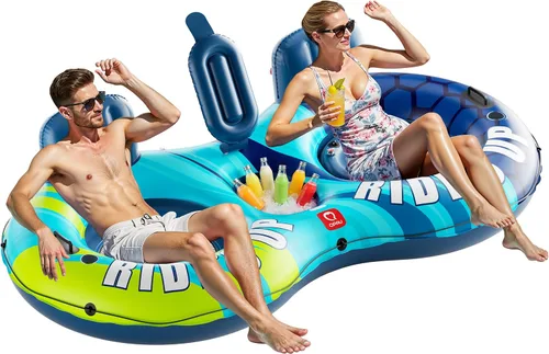 QPAU Tubo inflable doble para río, 2 personas con capacidad de 660 libras, resistente a pinchazos de 93 pulgadas, flotador de río resistente, balsa