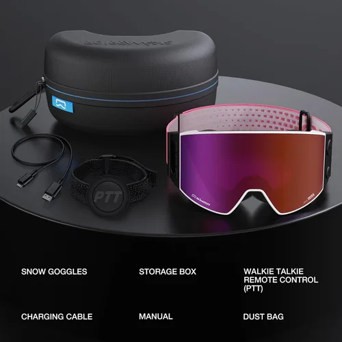 Miniatura 6 de Gafas de esquí inalámbricas inteligentes multifuncionales con Walkie-Talkie, lente Zeiss antivaho y función de música y llamada (G02 Zeiss rosa)