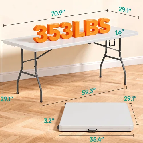 Miniatura 3 de FDW Mesa plegable de 4 pies, media mesa plegable portátil de picnic para oficina, hogar, campamento, fiesta (negro, 4 pies)