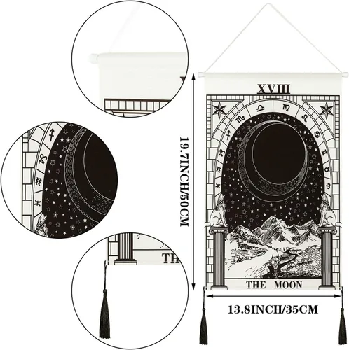Miniatura 7 de Boao 3 piezas de tapiz de luna y estrella, arte en blanco y negro para colgar en la pared, decoración para dormitorio, sala de estar, oficina