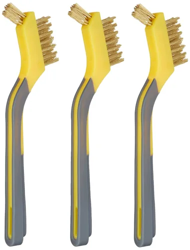 Miniatura 2 de Amazon Basics Mini cepillos de latón para limpieza, agarre suave, 1/2 pulgada, amarillo/gris, paquete de 3