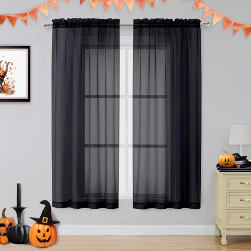 OVZME Cortinas traslúcidas de gasa, elegantes y vaporosas, con jareta para cortinero, para sala de estar/dormitorio, juego de 2 paneles, 42 pulgadas