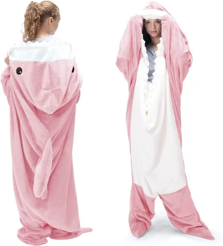 Miniatura 10 de Touchat Manta de Tiburón, Disfraz de Enterizo para Adulto, Manta Suave y Acogedora de Franela con Dibujos de Animales para Cosplay, Manta con Azul