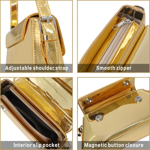 Miniatura 5 de Bolso de hombro pequeño para mujer, lindo bolso de mano hobo de noche, bolso de mano Y2K plateado brillante para fiesta, graduación, boda