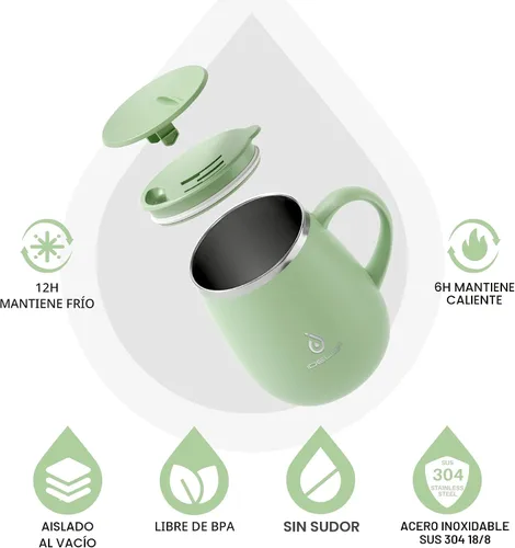 Miniatura 2 de Ideus Taza de café aislada de 16 onzas con asa y tapa, taza de café térmica al vacío de acero inoxidable de doble pared, taza de café de viaje