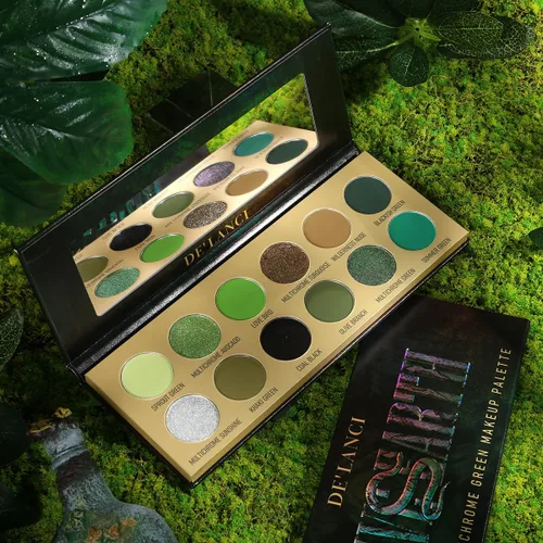 Miniatura 6 de DE'LANCI Paleta de sombras de ojos verde oliva, multicolor, ultra pigmentada, cromada, marrón, verde, sombra de ojos para maquillaje de ojos verdes