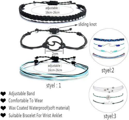 Miniatura 5 de Long tiantian Pulseras onduladas para adolescentes y niñas bonita cuerda trenzada bohemia pulsera para playa océano para mujer regalo de joyería