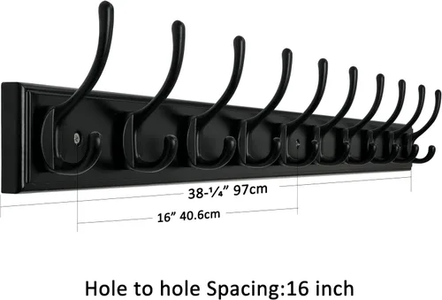 Miniatura 3 de WEBI Perchero de pared para montar en la pared, ganchos para colgar en la pared de 38 1/4" de largo, perchero de pared de bambú con gancho