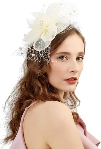 Miniatura 3 de Cizoe sombrero fascinador para mujer, con pinza para el cabello, sombrero con plumas para fiesta de té, para bodas, sombrero para novia