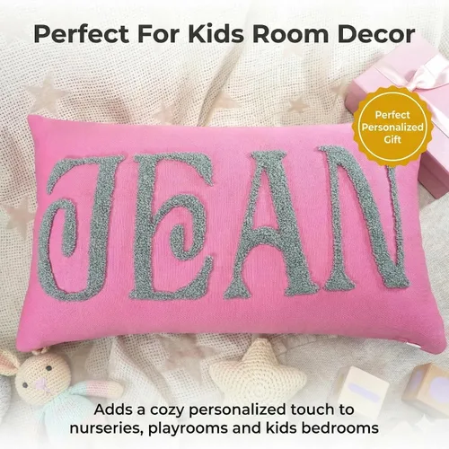 Miniatura 3 de mia'spillow lab Almohada personalizada con nombre para la habitación de los niños, almohada bordada con aguja perforadora, almohada de algodón hecha